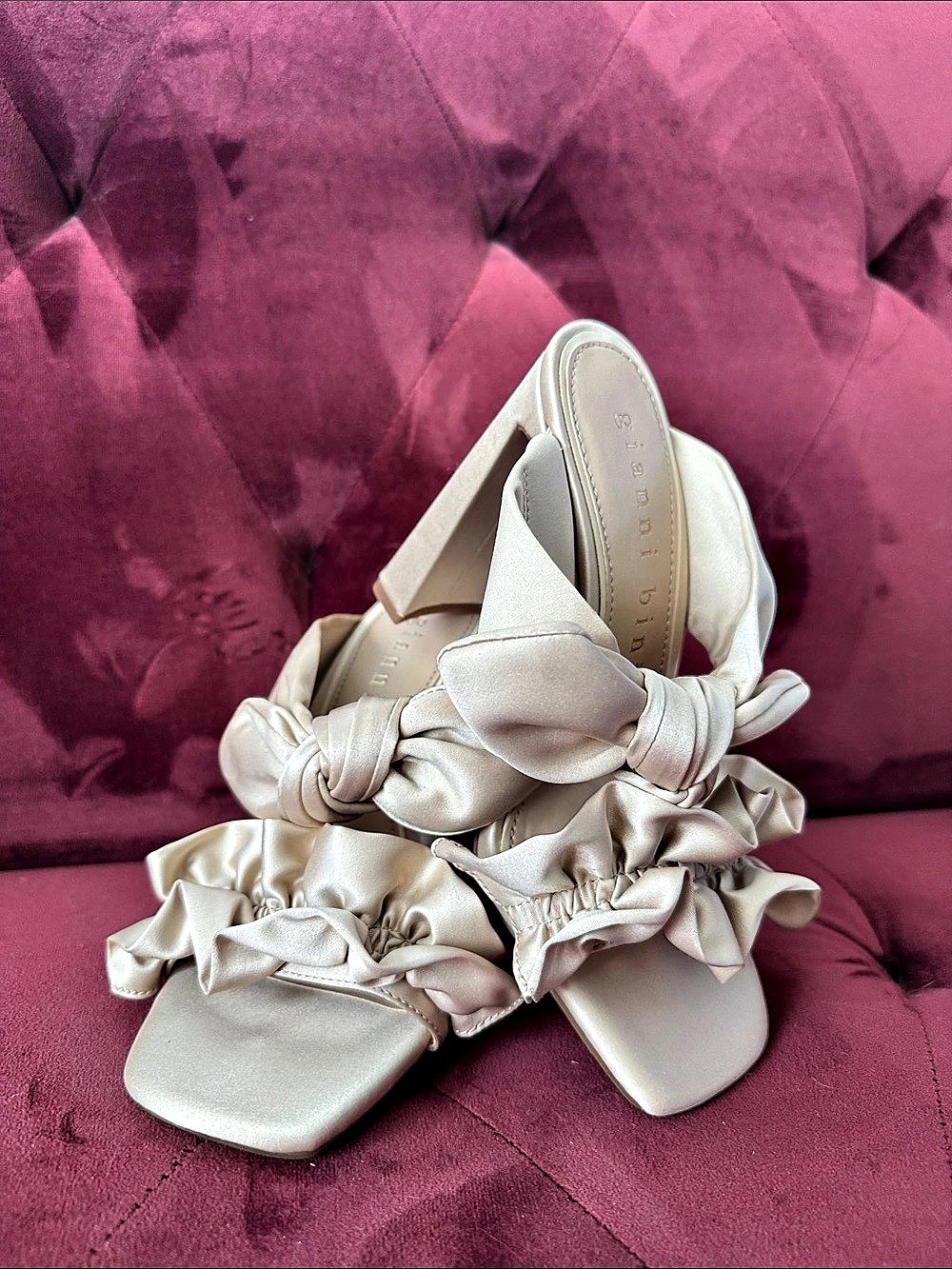 Gianni Bini Ransley Satin Bow Square Toe Dress Sandals Pink